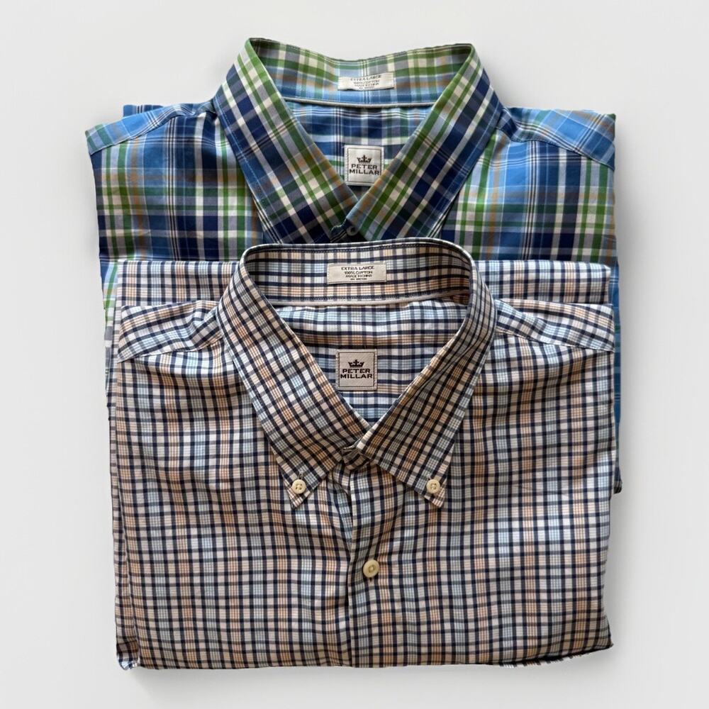 2- Peter Millar Men's X Large 100% Brushed Cotton Button Down Golf Casual Shirt